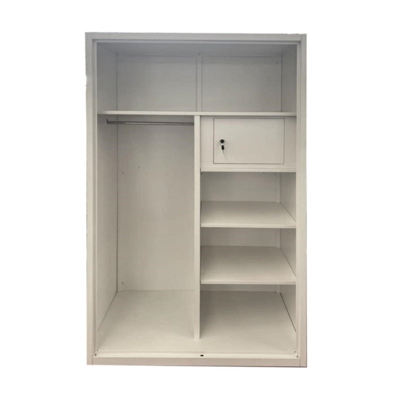 A white wardrobe featuring a delicate design on its door, adding a touch of nature to the furniture.