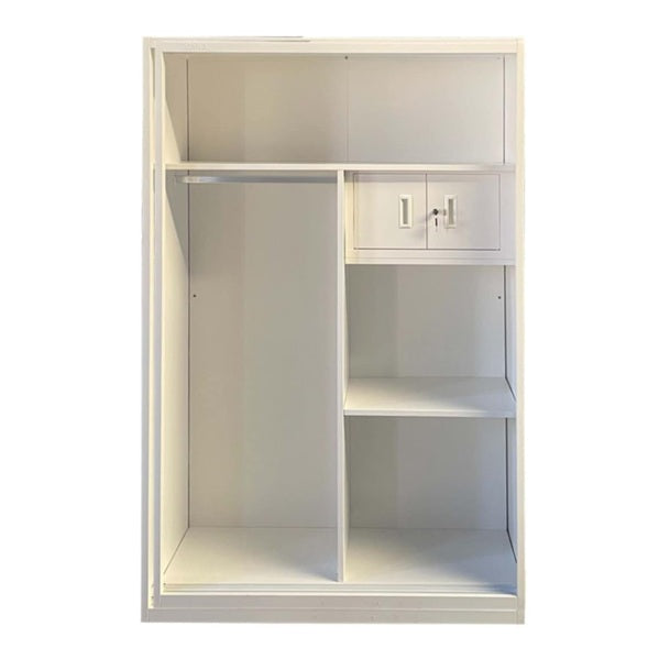 A white wardrobe featuring a delicate design on its door, adding a touch of nature to the furniture.
