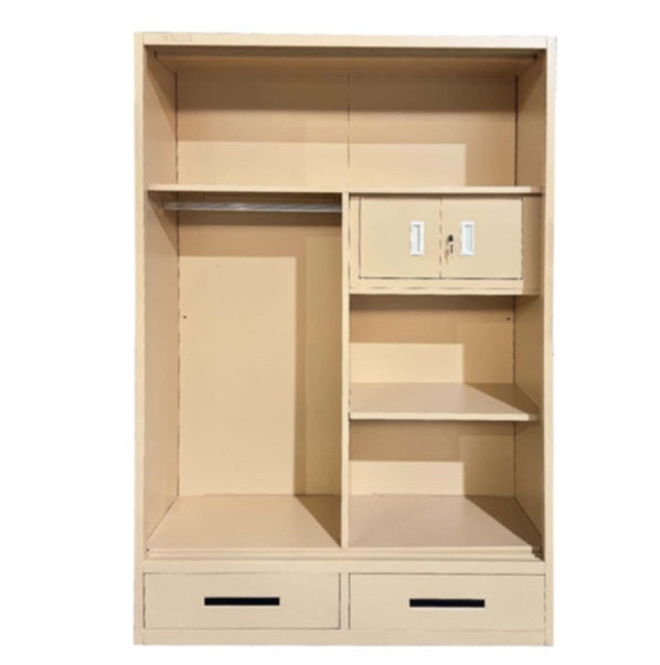 A beige wardrobe featuring a delicate design on its door, adding a touch of nature to the furniture.