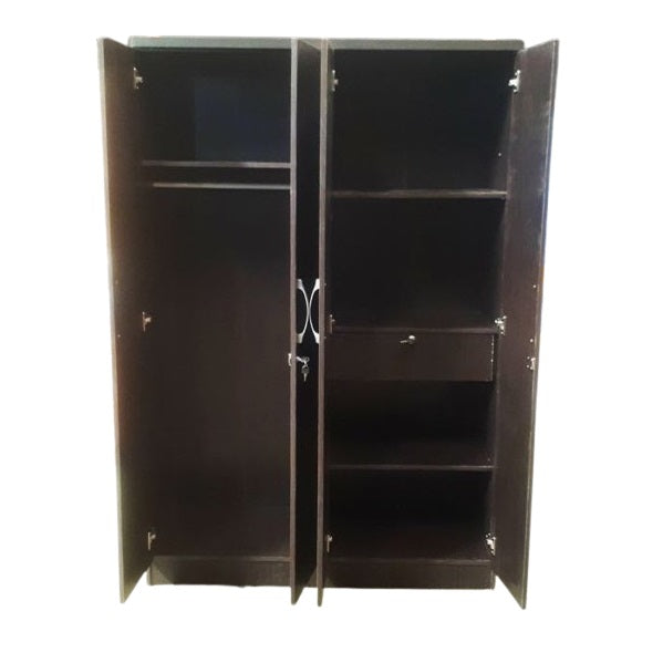 A classic wardrobe with four doors and four handles, perfect for organizing clothing and enhancing room décor.