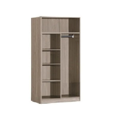 Wardrobe with two doors and a cabinet, providing functional storage for clothing and accessories.