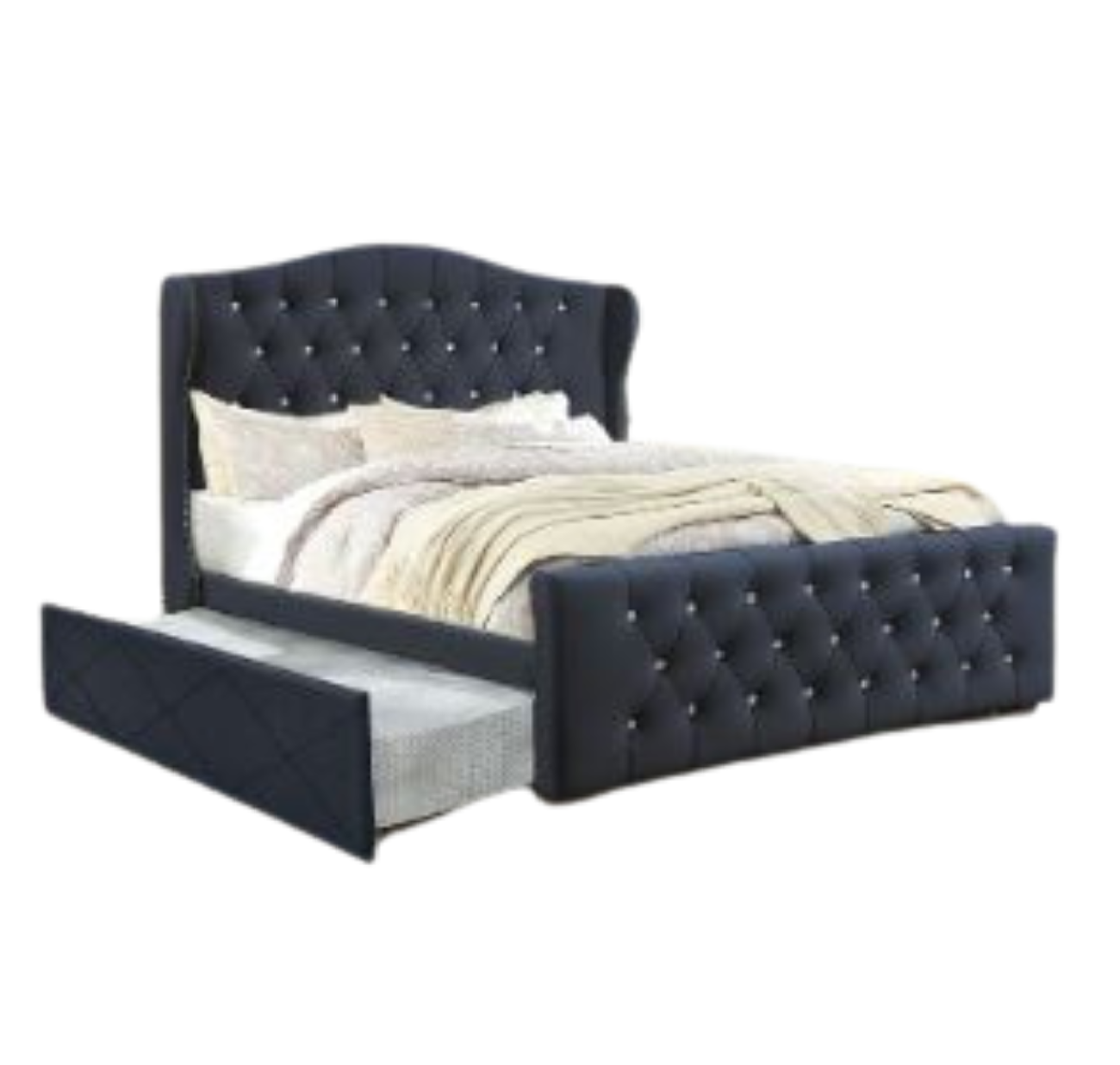 Elegant Upholstered Bed Frame with Pull-Out Trundle for Double to King Size Beds
