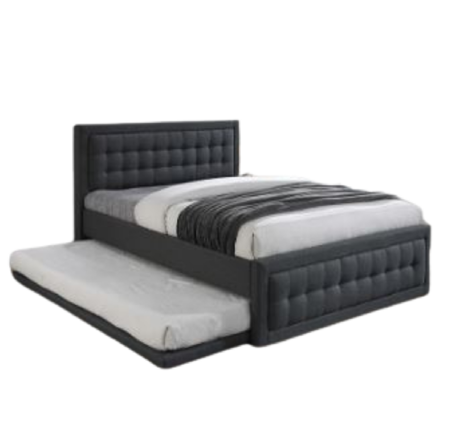 Gift Upholstered Bed Frame with Pull-Out Trundle for Single to Queen Size Beds
