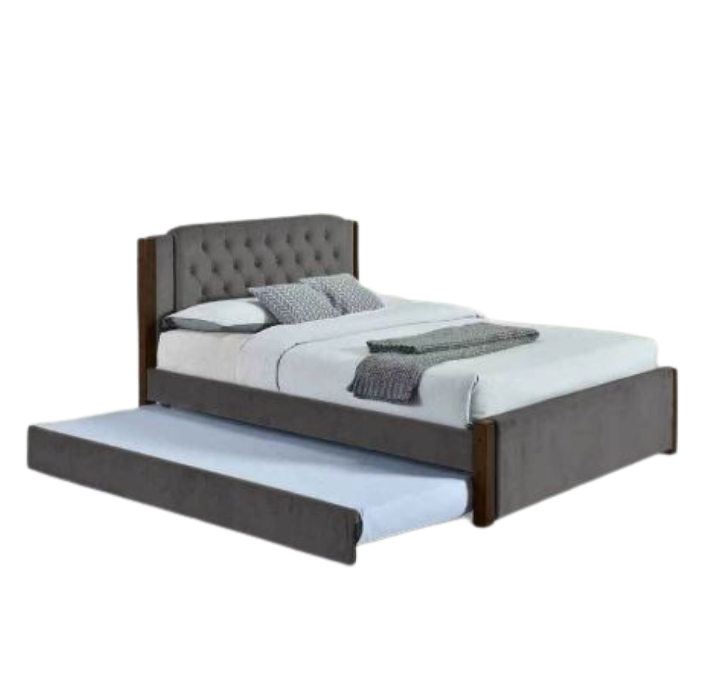 Salcy Upholstered Bed Frame with Pull-Out Trundle for Double to Queen Size Beds