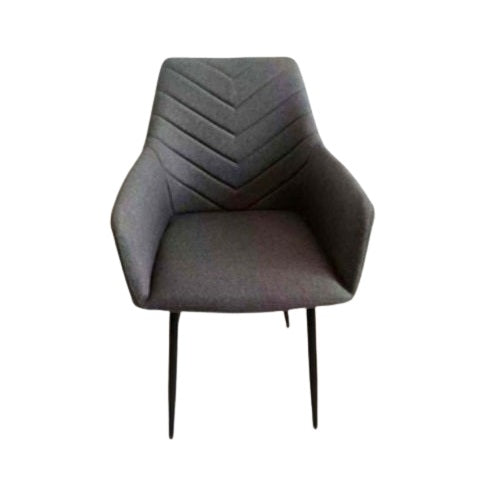 A contemporary grey chair with black legs, adorned with a chic chevron pattern, perfect for enhancing interior decor.