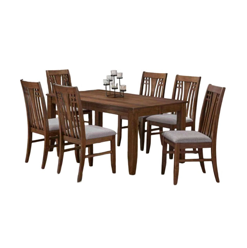 Kamya 6 Seater Dining Set | Rectangular Wooden Dining Set with Cushioned Fabric Seats