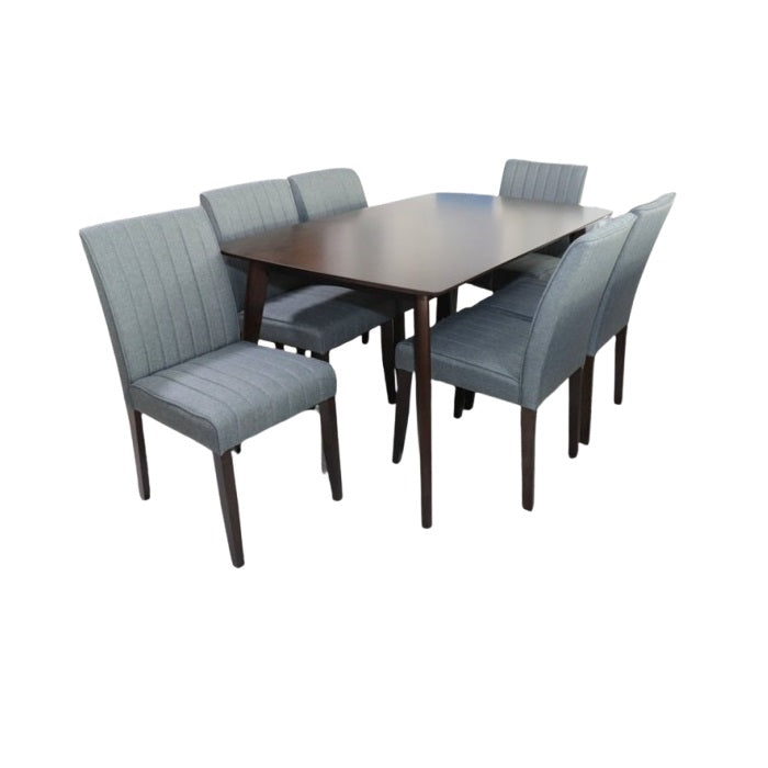 Parson 6 Seater Dining Set | Rectangular Wooden Dining Set with Fabric Upholstered Chairs