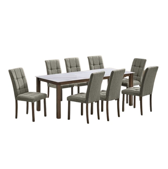 Akim Dining Set | 4, 6 & 8 Seater Rectangular Wooden Dining Set with Fabric Upholstered Chairs