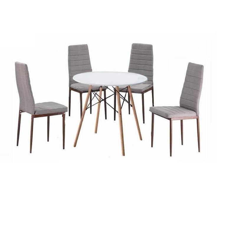 Baby 4 Seater Dining Set | Round Table with Wooden Legs & Fabric Upholstered Chairs