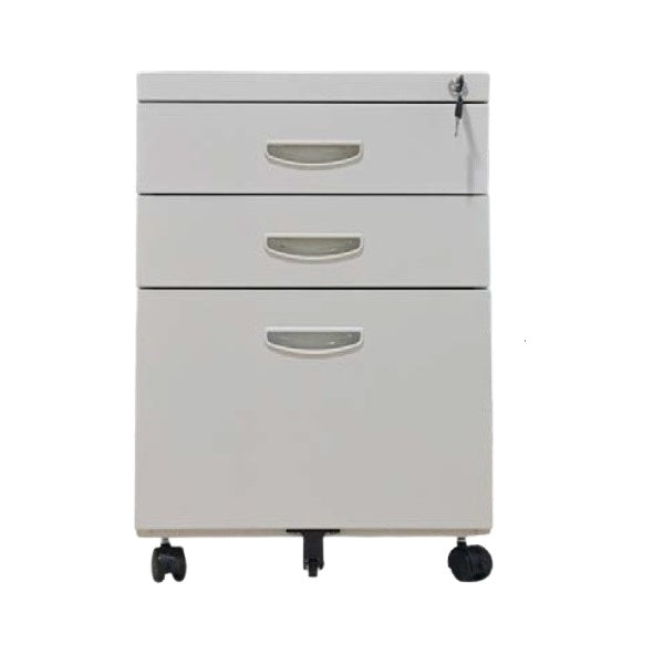 A modern filing cabinet with three drawers, ideal for keeping files organized and accessible.