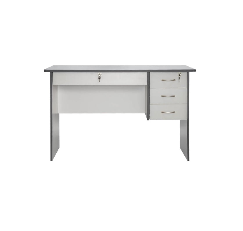 A office desk with a wooden drawer, perfect for efficient workspace management.