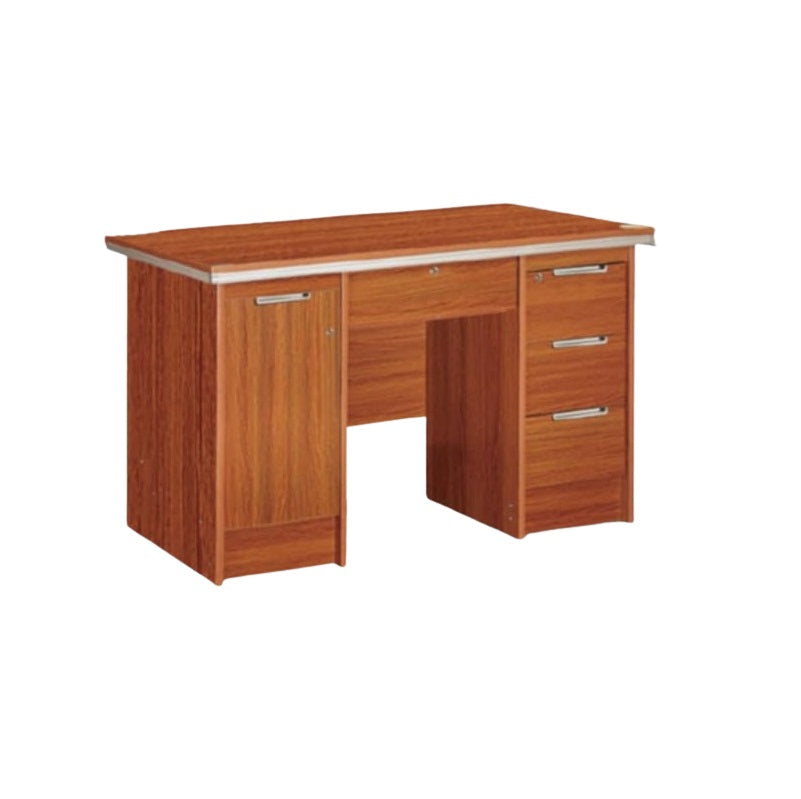 A office desk with a wooden drawer, perfect for efficient workspace management.
