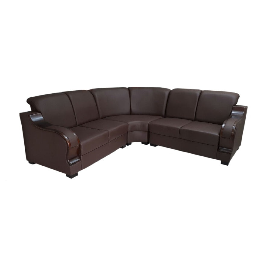 Upwood Corner Sofa | Leatherette Upholstered with Wooden Armrests