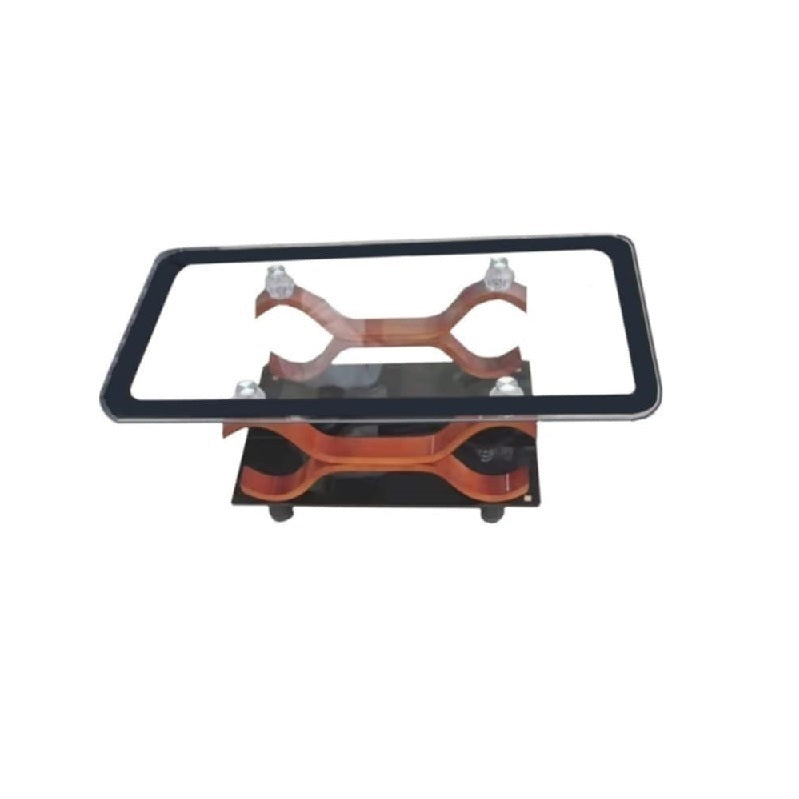 Modern glass coffee table with a sturdy metal frame, ideal for enhancing any living room décor.