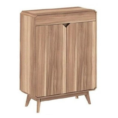 A wooden armoire featuring spacious drawers, showcasing a classic design and rich wood grain.