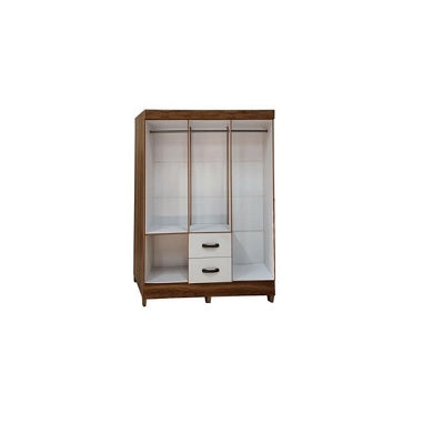 A stylish wardrobe with six doors, combining modern and natural design elements.