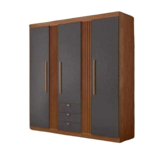 A wooden cabinet with three doors and three drawer, highlighting its elegant craftsmanship and functional storage.
