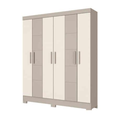 A wooden cabinet with six doors, highlighting its elegant craftsmanship and functional storage.