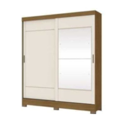 A wooden cabinet with two doors, highlighting its elegant craftsmanship and functional storage.