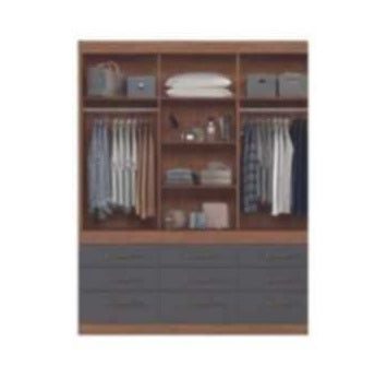 A wooden cabinet with three doors and nine drawer, highlighting its elegant craftsmanship and functional storage.