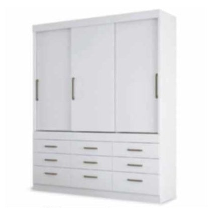 A wooden cabinet with three doors and nine drawer, highlighting its elegant craftsmanship and functional storage.