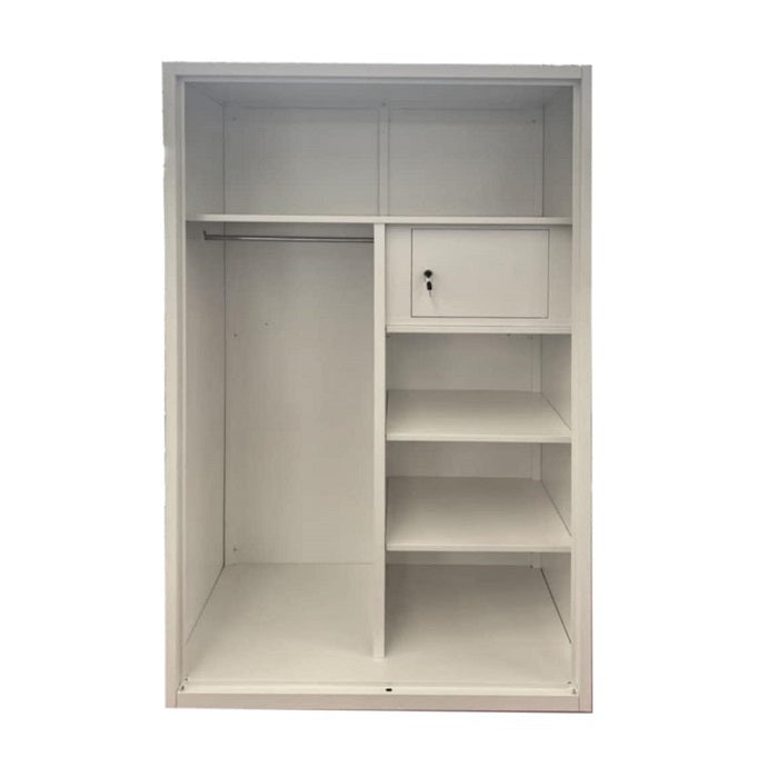 A white wardrobe featuring a delicate design on its door, adding a touch of nature to the furniture.