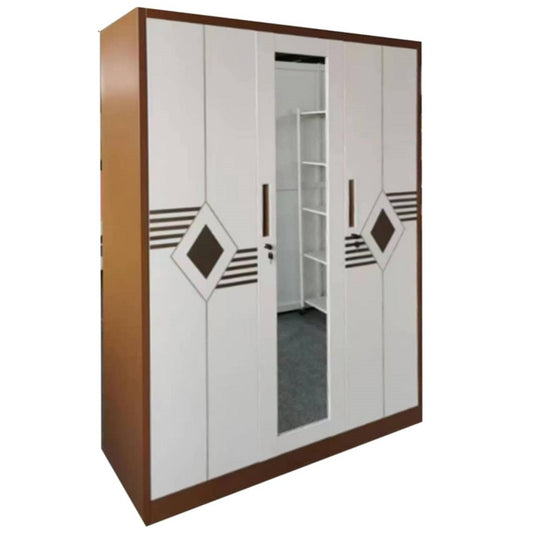 A white wardrobe featuring a delicate design on its door, adding a touch of nature to the furniture.