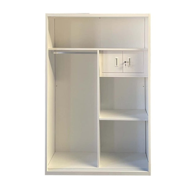 A white wardrobe featuring a delicate design on its door, adding a touch of nature to the furniture.