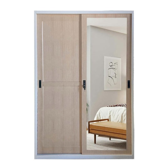 A white wardrobe featuring a delicate design on its door, adding a touch of nature to the furniture.