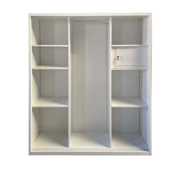 A white wardrobe featuring a delicate design on its door, adding a touch of nature to the furniture.