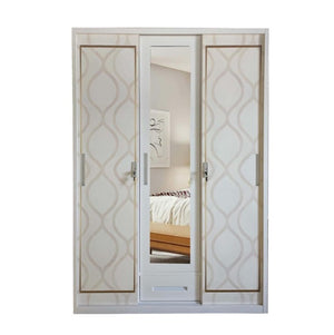 Palm 3 Door Steel Wardrobe with Mirror, Built-In Vault & Sliding Doors