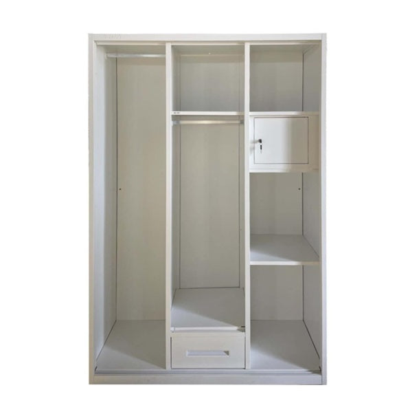 A white wardrobe featuring a delicate design on its door, adding a touch of nature to the furniture.