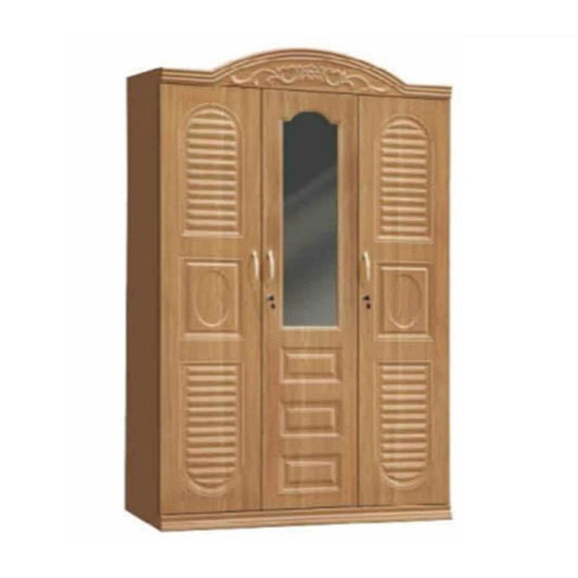A metal armoire with three doors and a mirror, exemplifying traditional craftsmanship and style.