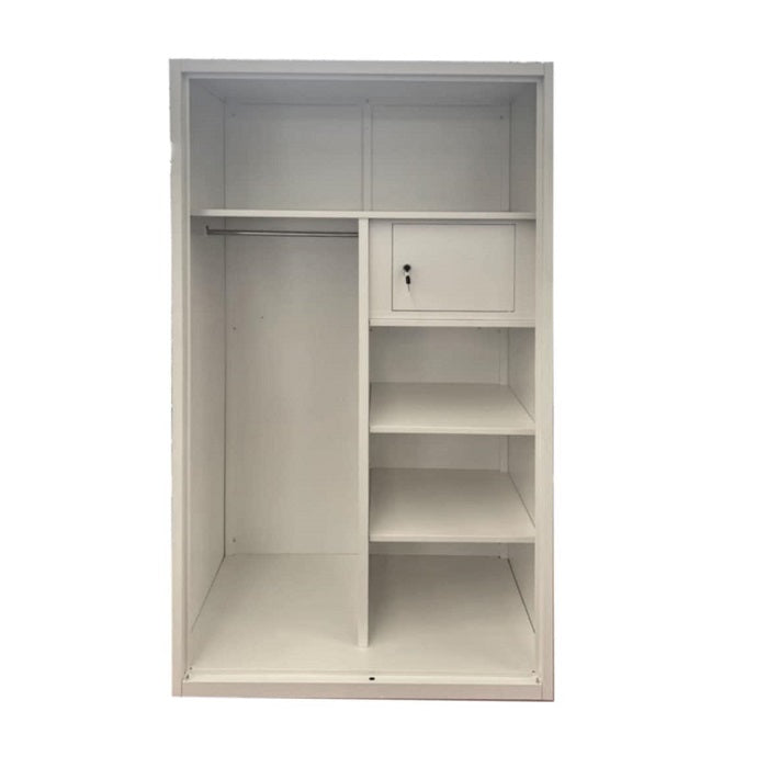 A white wardrobe featuring a delicate design on its door, adding a touch of nature to the furniture.