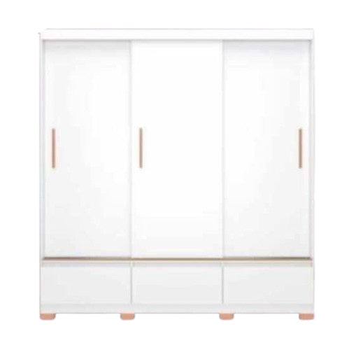 A wooden cabinet with three doors, highlighting its elegant craftsmanship and functional storage.