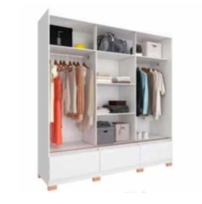 A wooden cabinet with three doors, highlighting its elegant craftsmanship and functional storage.