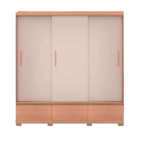 A wooden cabinet with three doors, highlighting its elegant craftsmanship and functional storage.