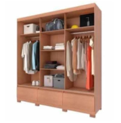 A wooden cabinet with three doors, highlighting its elegant craftsmanship and functional storage.