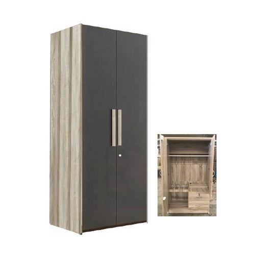 A wooden armoire featuring spacious drawers, showcasing a classic design and rich wood grain.
