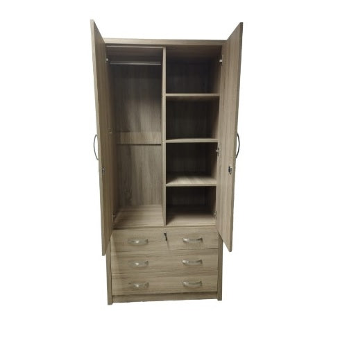 A wooden cabinet equipped with drawers and doors, designed for both style and practicality in home organization.