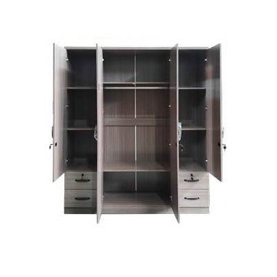 A gray wardrobe featuring doors & drawer, providing ample storage space for clothing and accessories.
