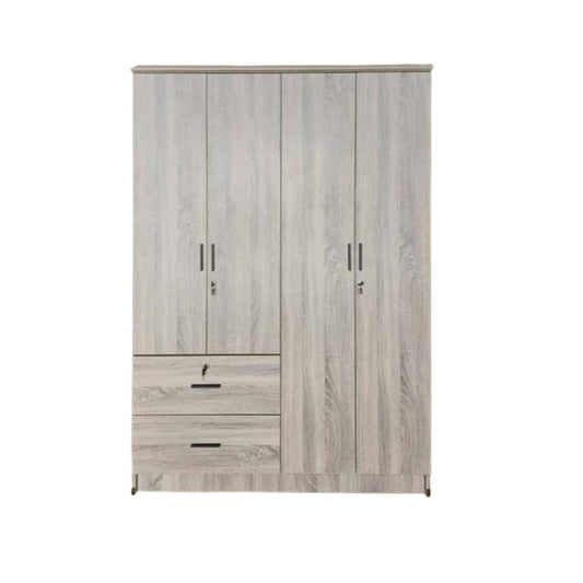 A wooden cabinet with four doors and two drawer, highlighting its elegant craftsmanship and functional storage.
