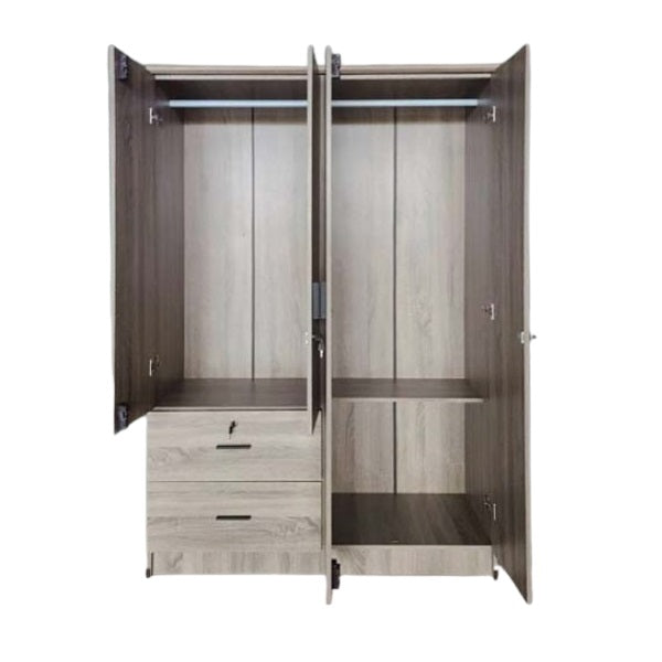 A wooden cabinet with four doors and two drawer, highlighting its elegant craftsmanship and functional storage.