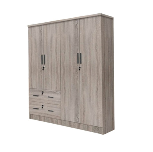 A wooden cabinet with four doors and two drawer, highlighting its elegant craftsmanship and functional storage.