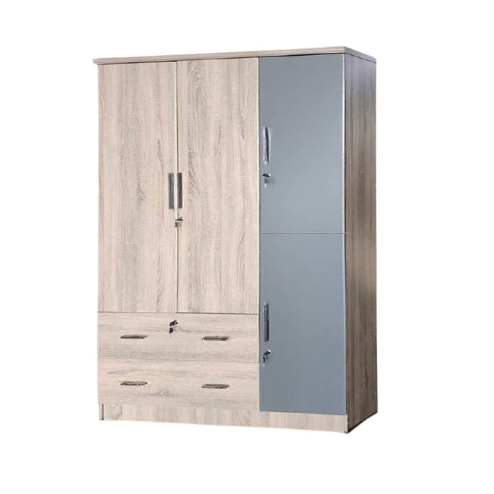 A wooden cabinet with four doors and four drawer, highlighting its elegant craftsmanship and functional storage.