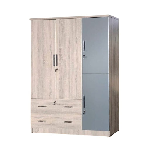 A wooden cabinet with four doors and four drawer, highlighting its elegant craftsmanship and functional storage.