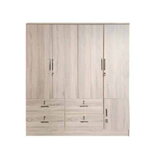 A wooden cabinet with four doors and four drawer, highlighting its elegant craftsmanship and functional storage.
