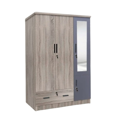 A wooden cabinet with four doors and one large drawer, highlighting its elegant craftsmanship and functional storage.