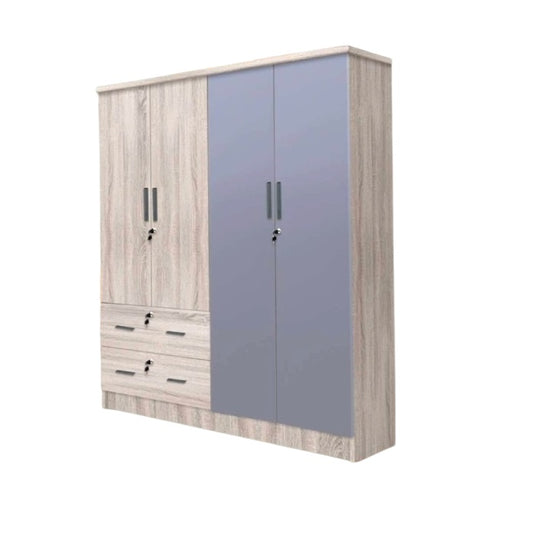 A wooden cabinet with four doors and two drawer, highlighting its elegant craftsmanship and functional storage.