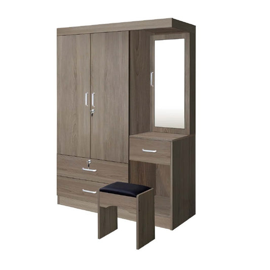 Jeremiah 2 Door Wardrobe with Dresser, Stool & 3 Drawers